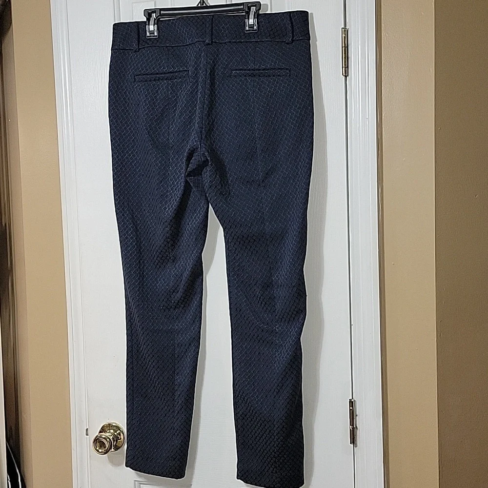 LOFT dress pants "Marissa Skinny" size 8 tall, black with navy diamond print - Picture 3 of 9